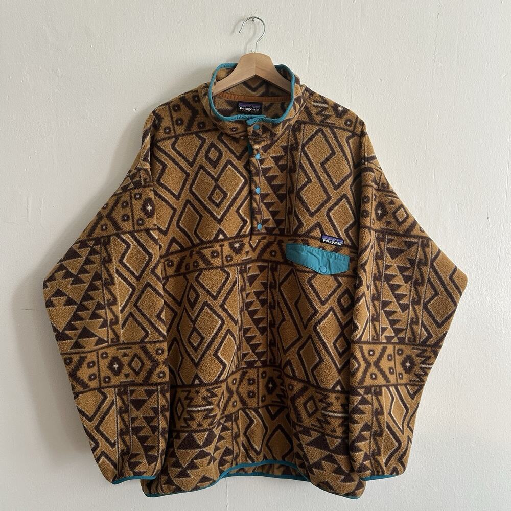 Patagonia Men's Synchilla Brown Aztec Fleece Snap T Pullover Size XL EUC